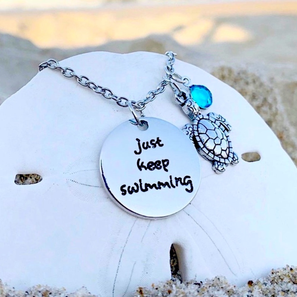 Just Keep Swimming Turtle Necklace